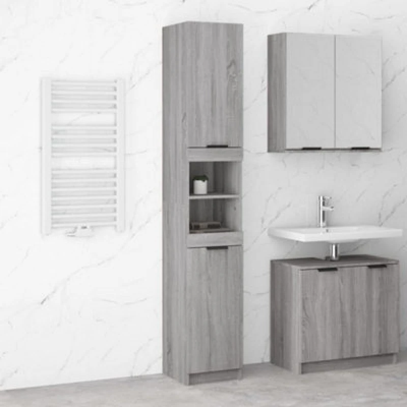 Image of Vidaxl Bathroom Cabinet Grey Sonoma 32X34X188.5cm Engineered Wood, Grey 817070