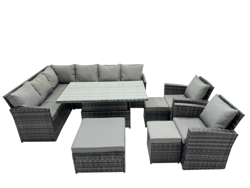 Image of Fimous 11 Seat Outdoor Height Adjustable Rising Lifting Table Corner Sofa Set in Dark Grey Dark Grey Unisex