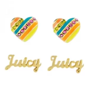 Image of Ladies Juicy Couture Gold Plated Enamel Heart Stud Earrings Set