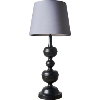Image of Tall Matt Black Table Lamp with a Tapered Lampshade - Grey - No Bulb