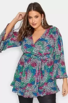 Image of Animal Print Ruffle Wrap Top