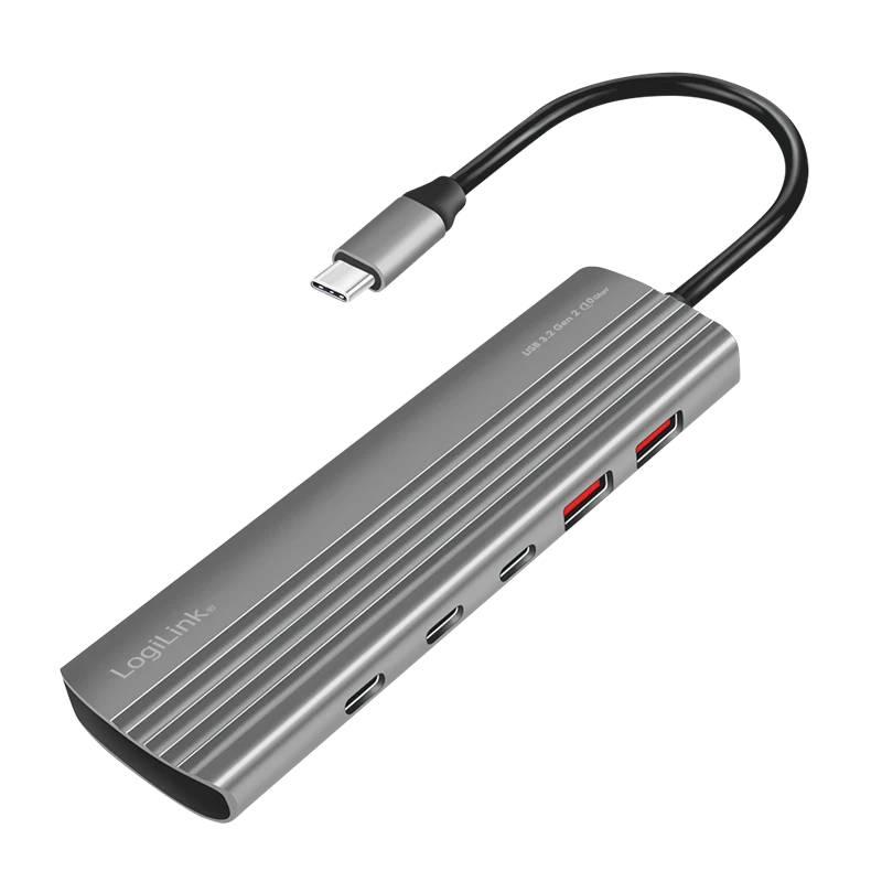 Image of LogiLink USB 3.2 Gen2 Hub. 10+1-port. 2x USB-A. 8x USB-C. PD 100W. alu