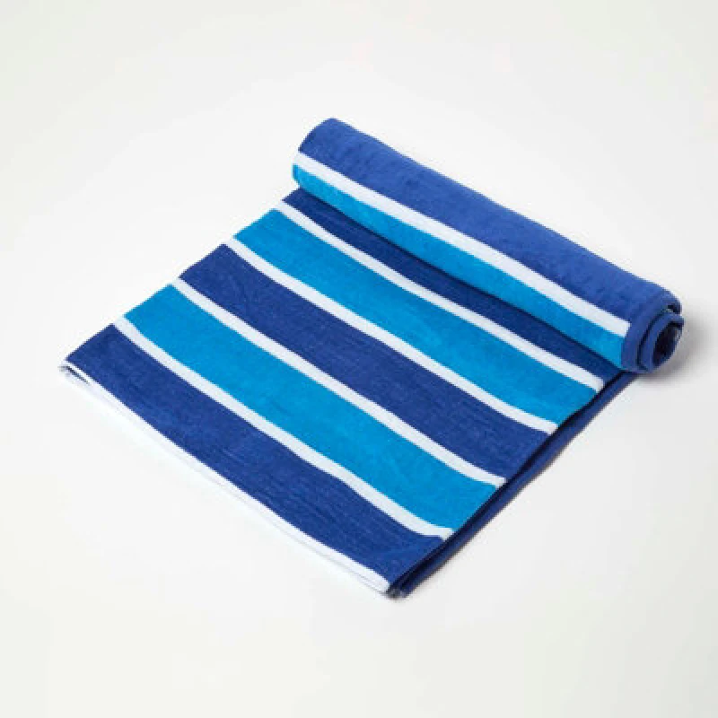 Image of Homescapes Blue Stripe 100% Recycled Cotton Beach Towel