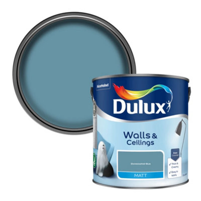 Image of Dulux Stonewashed Blue Matt Wall & Ceiling Emulsion Paint, 2.5L