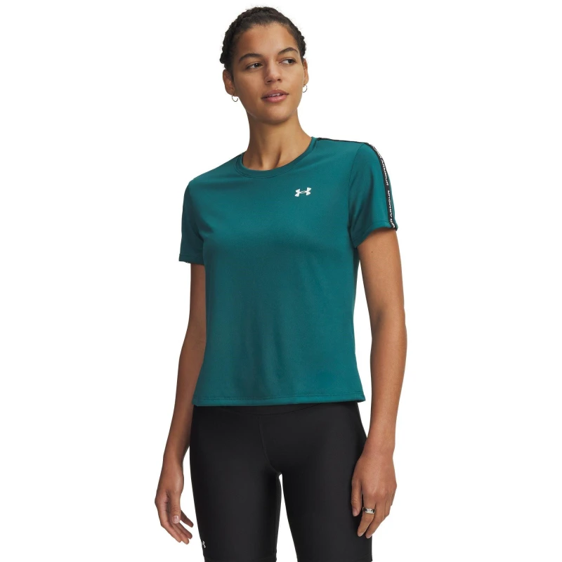 Image of Under Armour Womens Tech Taping Short-Sleeve Performance Gym Top Green/Blck/Whit female 8 (XS)