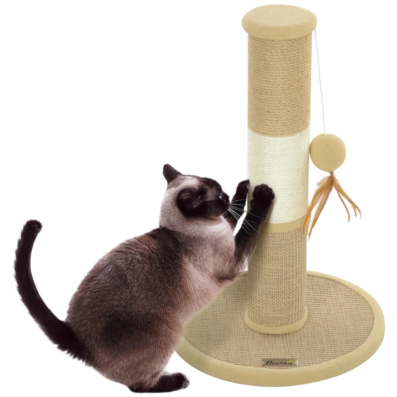Image of PawHut 47cm Tall Cat Scratching Post for Indoor Cats, with Sisal Rope, Brown Brown