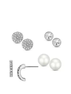 Image of Buckley London Rhodium 4 Piece Stud Earring Pack