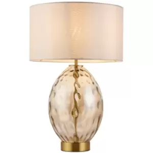 Image of Merano Barletta Base & Shade Table Lamp, Champagne Lustre Glass, Satin Brass Plate With Vintage White Fabric