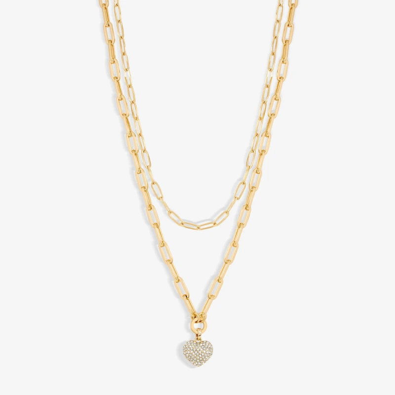 Image of Jon Richard Gold Plated Pave Heart Double Row Necklace Jewellery Sets One Size Gold 72206010000