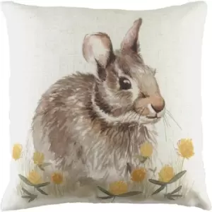 Image of Evans Lichfield Woodland Hare Cushion Cover (One Size) (Off White/Brown/Yellow) - Off White/Brown/Yellow
