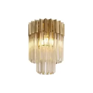 Image of Luminosa Poland Ceiling Lamp Round 3 Light E14, Brass, Cognac Sculpted Glass