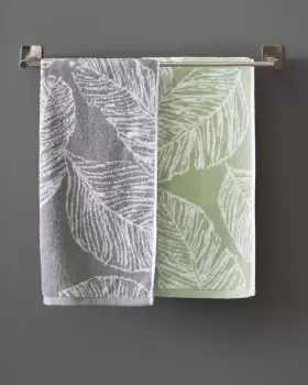Image of Cotton Traders 2 Pack Leaf Jacquard Hand Towel in Grey