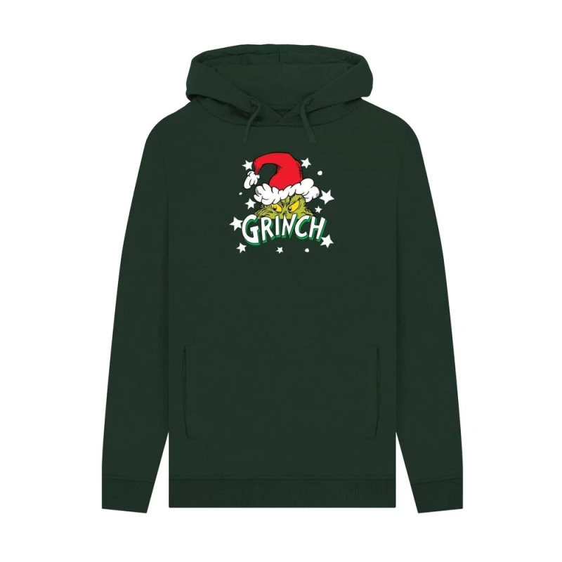 Image of The Grinch Mens Santa Hat Stars Hoodie in Bottle Green Size: Small Bottle Green Male S