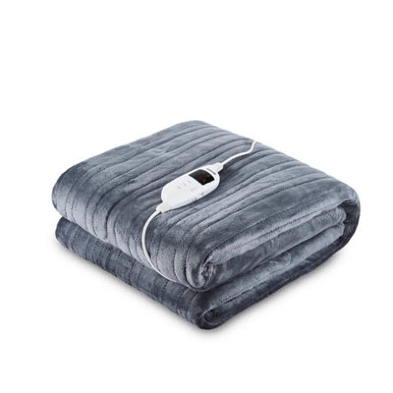 Image of Geepas Grey Fleece Electric Heated Throw Blanket 9 Heat Timer - King And Double Size Options