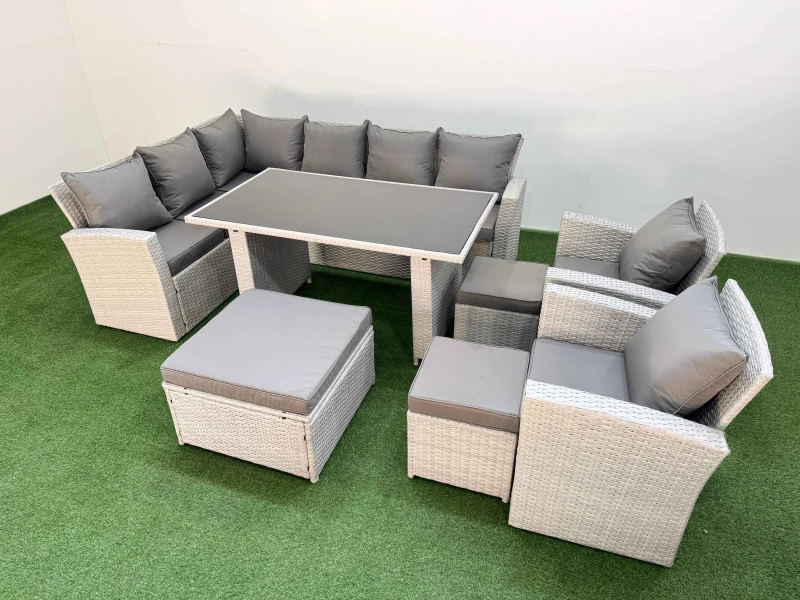 Image of Fimous 11 Seater Wicker Rattan Corner Sofa Sets with 3 Footstools Light Grey Light Grey Unisex