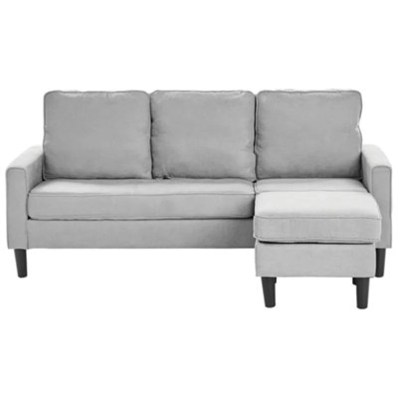 Image of Beliani Sofa 3 Seater Avesta Fabric Light Grey With Ottoman
