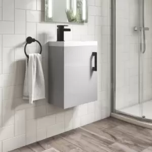 Image of 400mm Grey Cloakroom Wall Hung Door Vanity Unit with Basin and Black Handle - Ashford