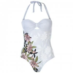 Image of Ted Baker Ted Floral Halter-Neck Swimsuit Womens - LT-Blue