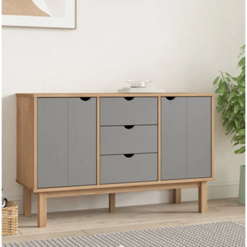 Image of Vidaxl Sideboard Otta Brown And Grey 113.5X43X73cm Solid Wood Pine, Grey 348592