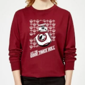 Image of Star Wars Let The Good Times Roll Womens Christmas Sweatshirt - Burgundy - M