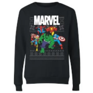 Image of Marvel Avengers Group Womens Christmas Sweatshirt - Black