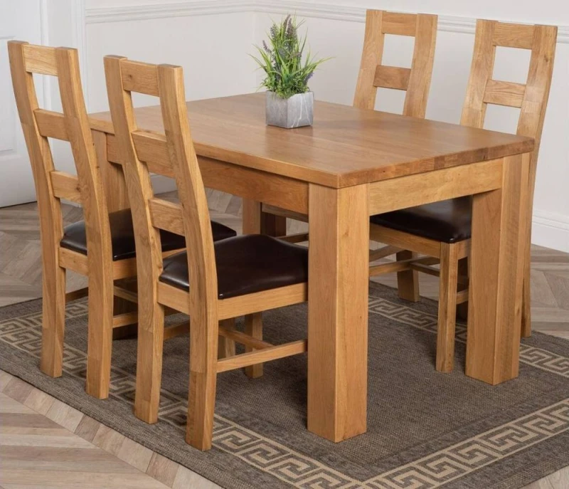 Image of Thats Furniture Dakot 127 x 82cm Oak Small Dining Table & 4 Yale Chairs in Brown Size: 127 x 82cm Brown Unisex 127 x 82 cm
