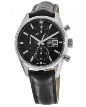 Image of Tag Heuer Carrera Calibre 16 Chronograph Automatic Black Leather Strap Mens Watch CBK2110.FC6266 CBK2110.FC6266