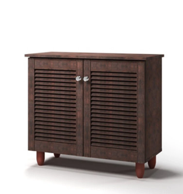 Image of Timber Art Design Modern Shoe Storage Cabinet 2 Doors Footwear Stand Rack Unit Cupboard Dark Wenge