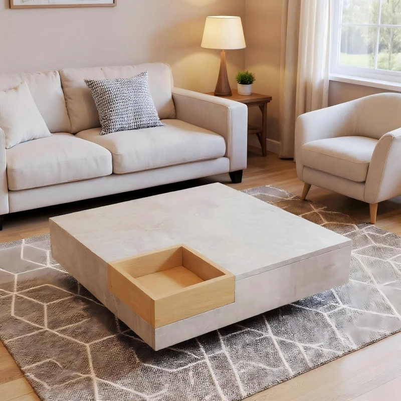 Image of Urban Meuble Modern Grey Concrete-Effect Coffee Table Grey unisex One Size