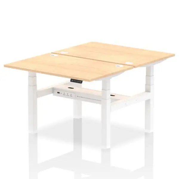 Image of Air Air Back-to-Back 1200 x 800mm Height Adjustable 2 Person Bench Desk Maple Top with Cable Ports White Frame HASCP2P12800MPEW