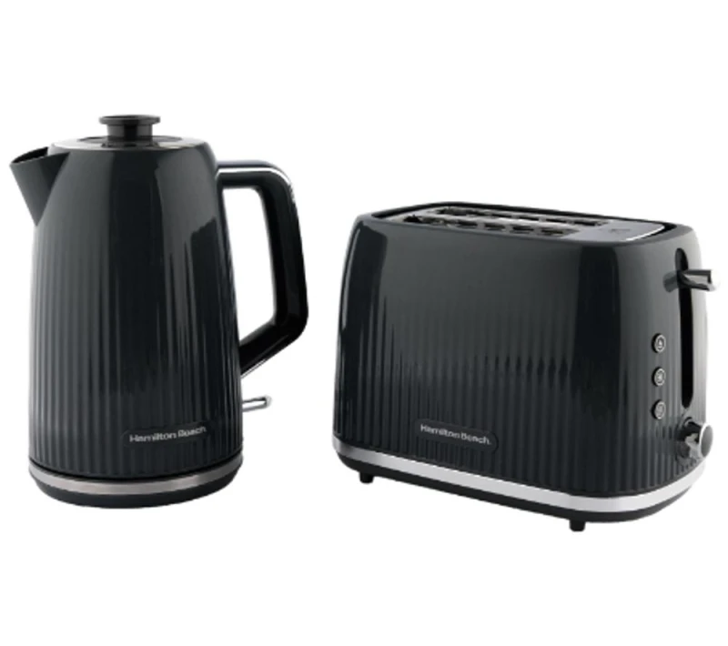 Image of HAMILTON BEACH Miami Breakfast Jug Kettle & 2-Slice Toaster Bundle - Charcoal Grey, Silver/Grey 5060916372122