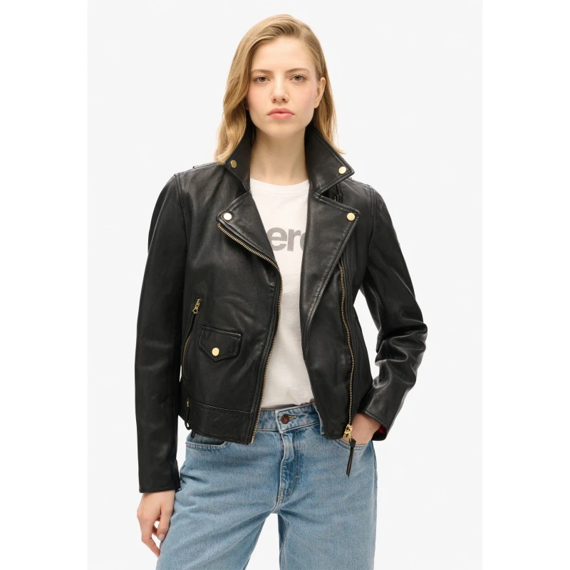 Image of Superdry Leather Biker Jacket - Black 10