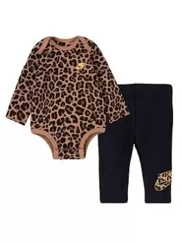 Image of Nike Leopard Futura Bodysuit Pant Set - Black/Gold, Size 24 Months, Women