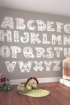 Image of Alpahbet Patterns Multi Matt Smooth Paste the Wall Mural 350cm wide x 280cm high