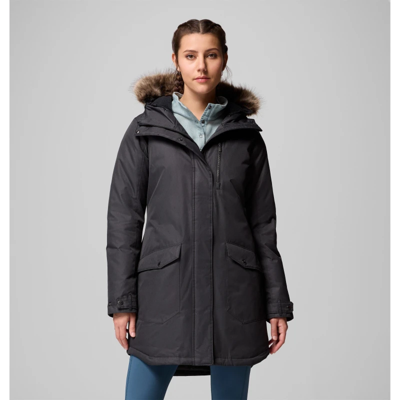 Image of Columbia Womens Suttle Mountain Down Sherpa-Lined Synthetic Down Parka Black female 8 (XS)
