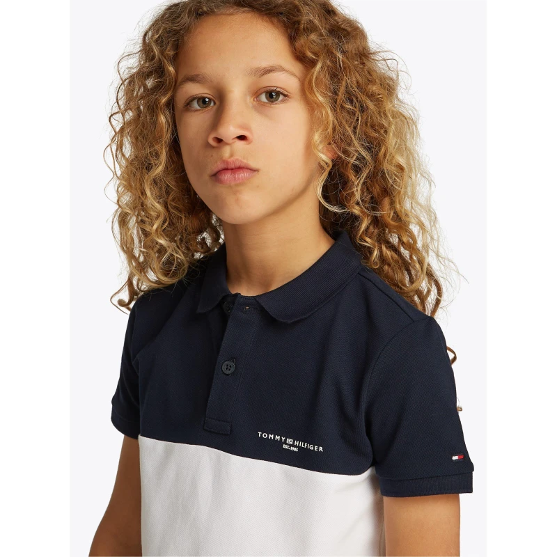 Image of Tommy Hilfiger Kids Colourblock Short Sleeve Polo Shirt Night Navy C1G male 4Y
