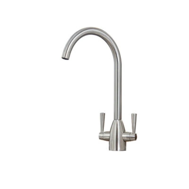 Image of Scudo Milan Twin Lever Kitchen Mixer Tap In Brushed Nickel