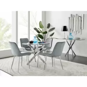 Image of Novara 100cm Round Dining Table and 4 Grey Pesaro Silver Leg Chairs - Elephant Grey