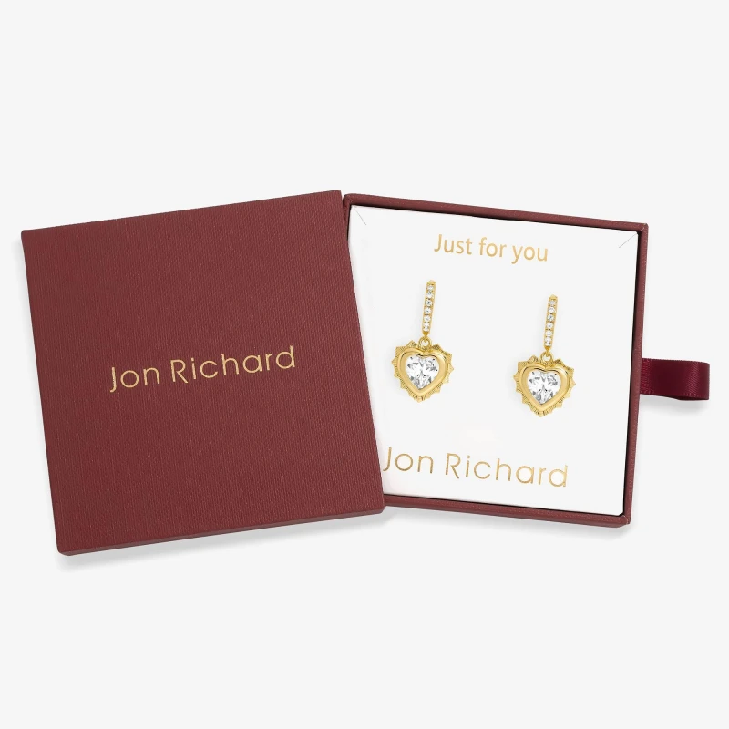 Image of Jon Richard 14Ct Gold Plated Heart Birthstone Huggies - April Gold female One Size
