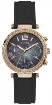 Image of Guess Solstice Womens Black Silicone Strap Black Mother Watch