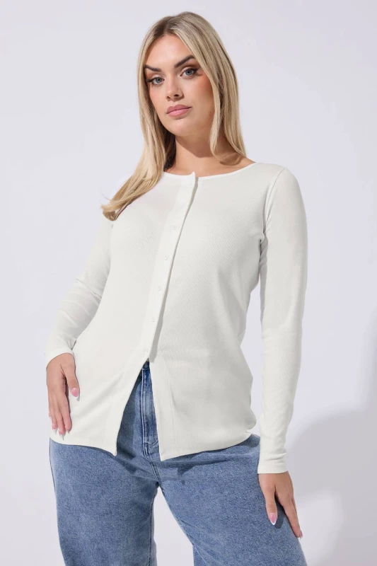 Image of Yours Womens Long Sleeve Ribbed Top in White Size: 26-28 White Female 26-28