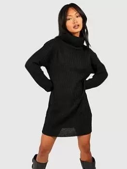 Image of Boohoo Roll Neck Jumper Dress - Black, Size S, Women