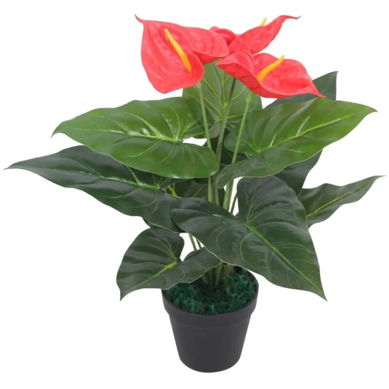 Image of vidaXL Artificial Anthurium Plant with Pot 45cm Red and Yellow Realistic Fake
