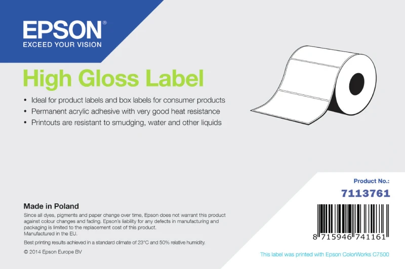 Image of Epson 7113761 High Gloss White Die-Cut Label Roll 76mm x 51mm - 2310 Labels (Original)