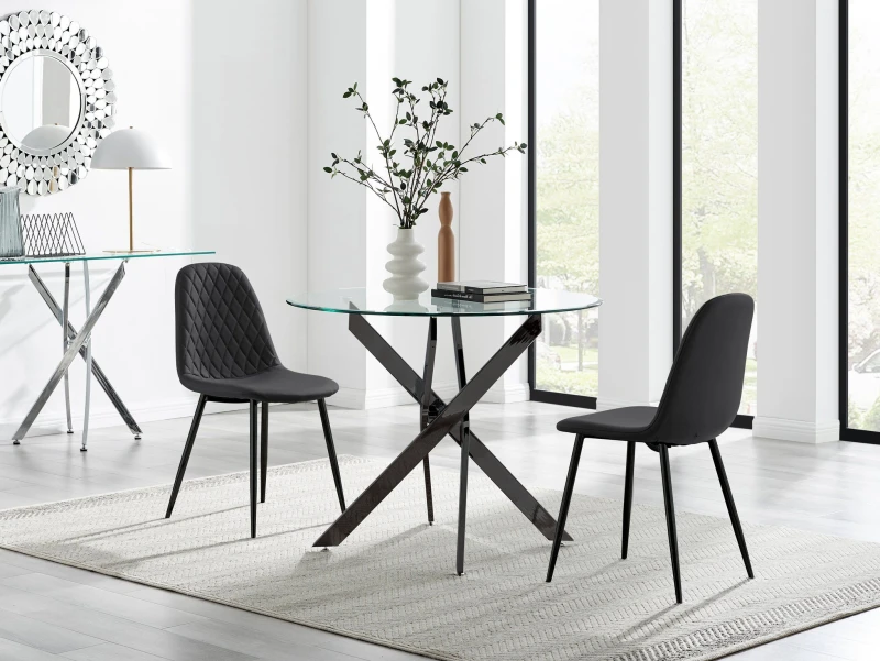 Image of FurnitureboxUK FurnitureboxUK Novara 100cm Round Black Leg Dining Table & 2 Corona Black Leg Chairs Black One Size Unisex 5056784304600