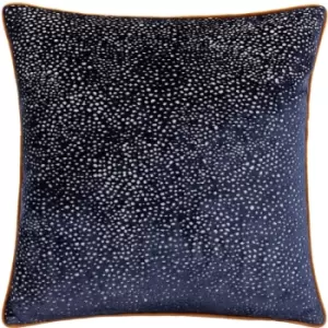 Image of Paoletti - Estelle Spotted Cut Velvet Piped Edge Cushion Cover, Navy/Ginger, 45 x 45 Cm