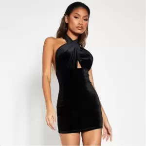 Image of I Saw It First Velvet Halter Bodycon Mini Dress - Black