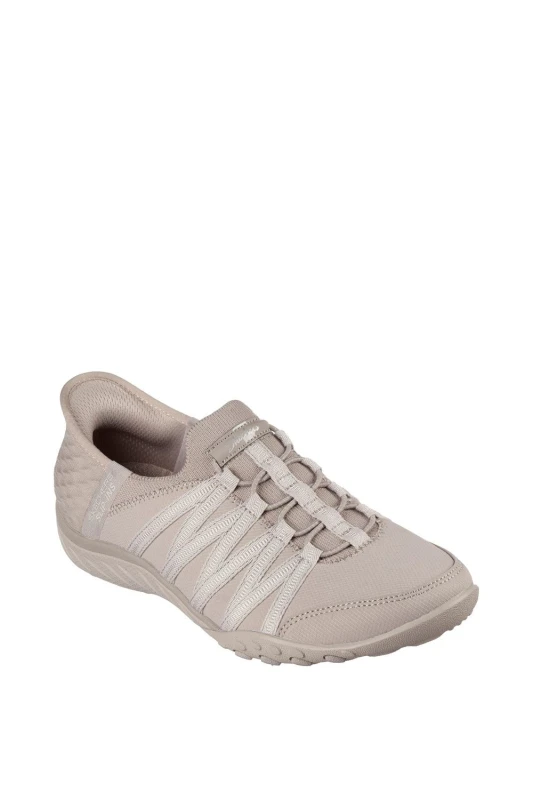 Image of Skechers Breathe Easy Slip In Roll With Me Trainer - Beige, Beige, Size 6, Women Beige WFOLD Female 6