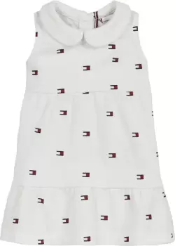 Image of Tommy Hilfiger Newborn Pique Flag Tier Dress In White - Size 6-9 Months