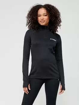 Image of adidas Terrex 1/2 Zip Fleece Top - Black, Size XS, Women
